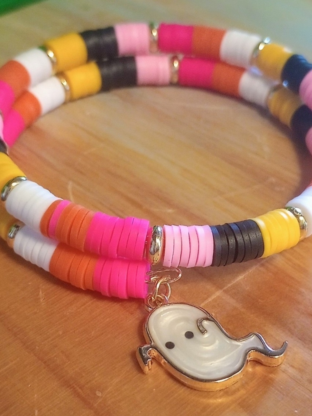 Colorful Bead Ghost Charm Bracelet - Multicolor